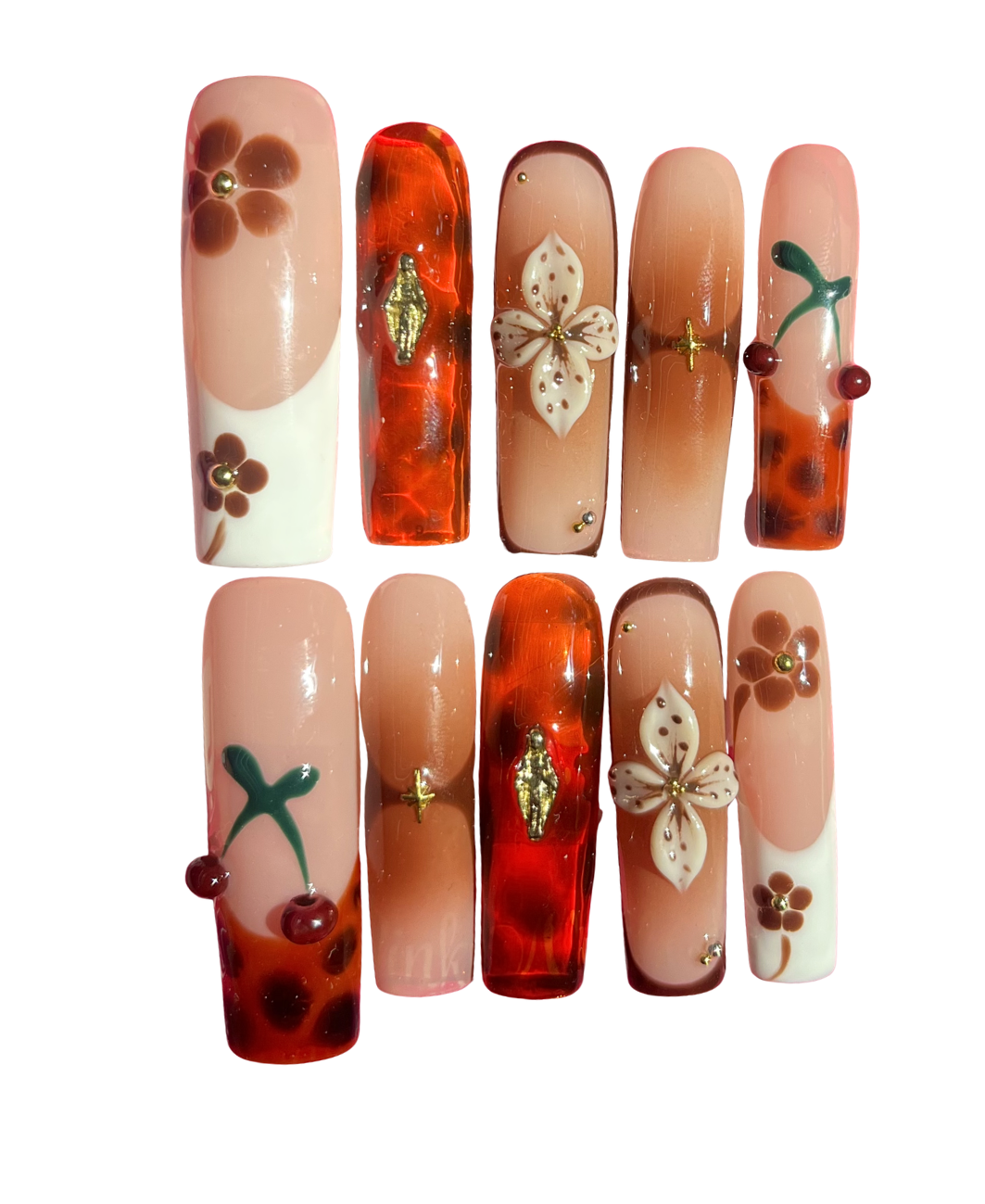 Amber Cherries ｜ Handcrafted Press-On Nails | The Pink Nails