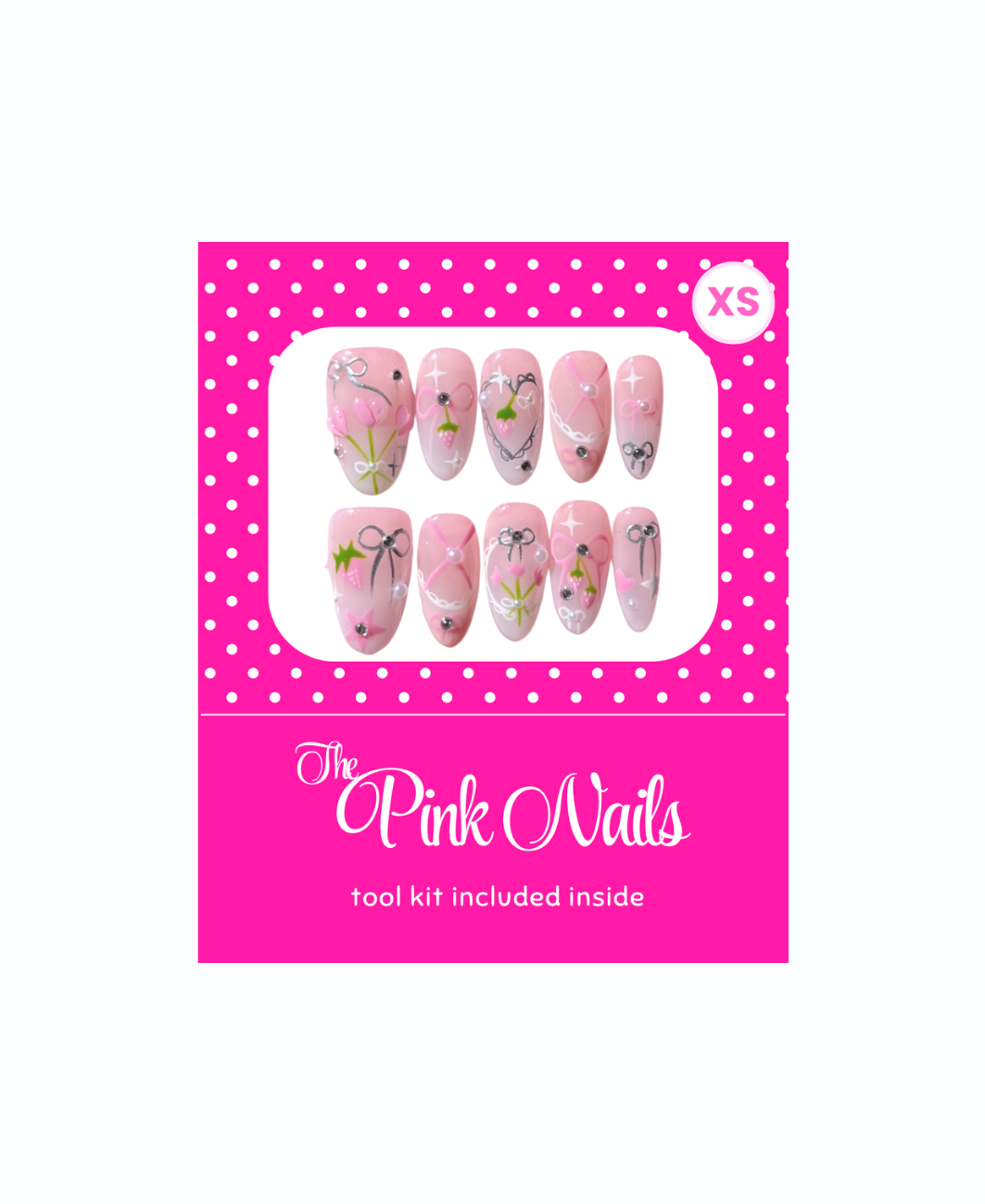 Strawberry Blush almond handcrafted press-on nails by The Pink Nails — pink solid color design