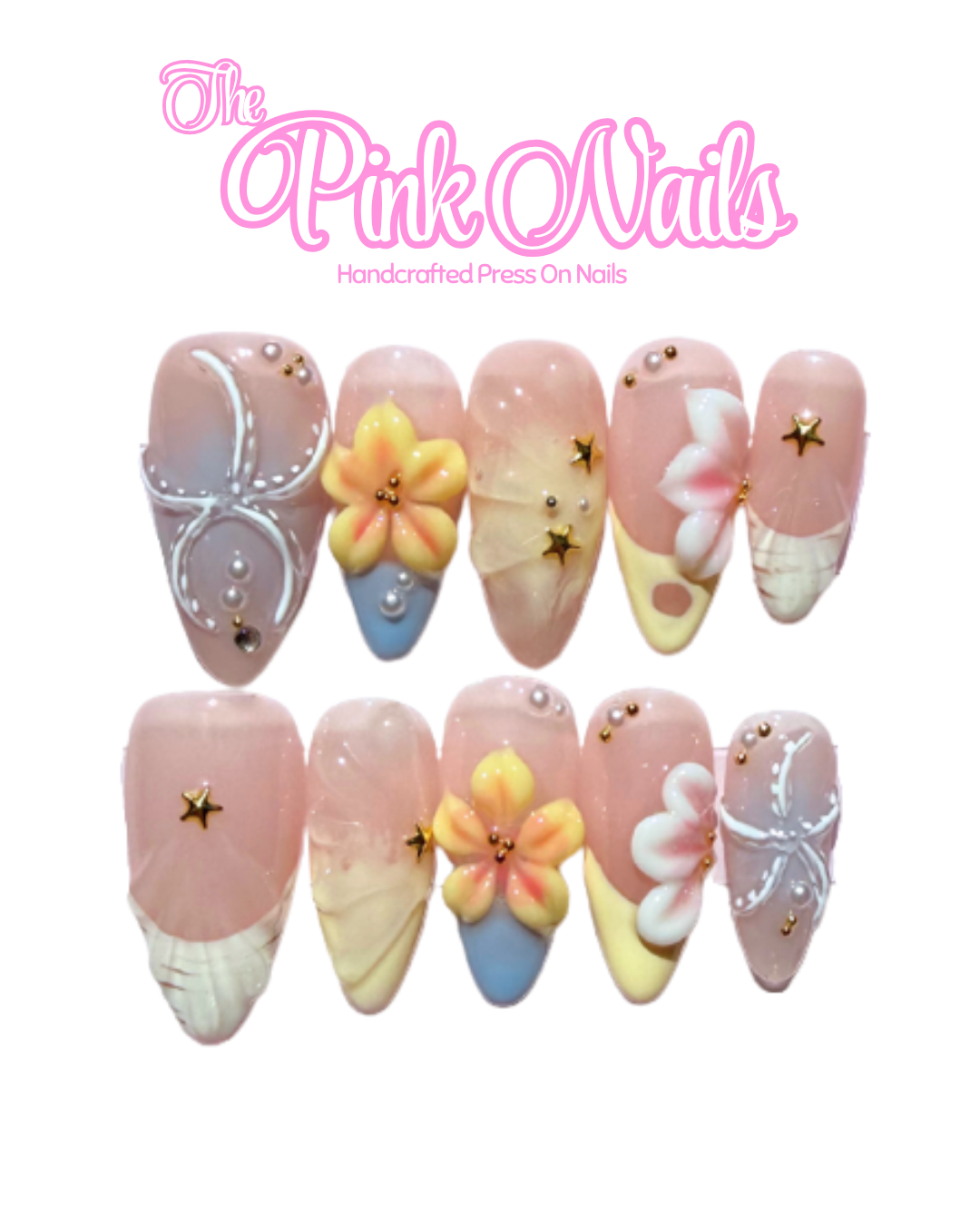 Beach Day｜Handcrafted Press-On Nails | The Pink Nails