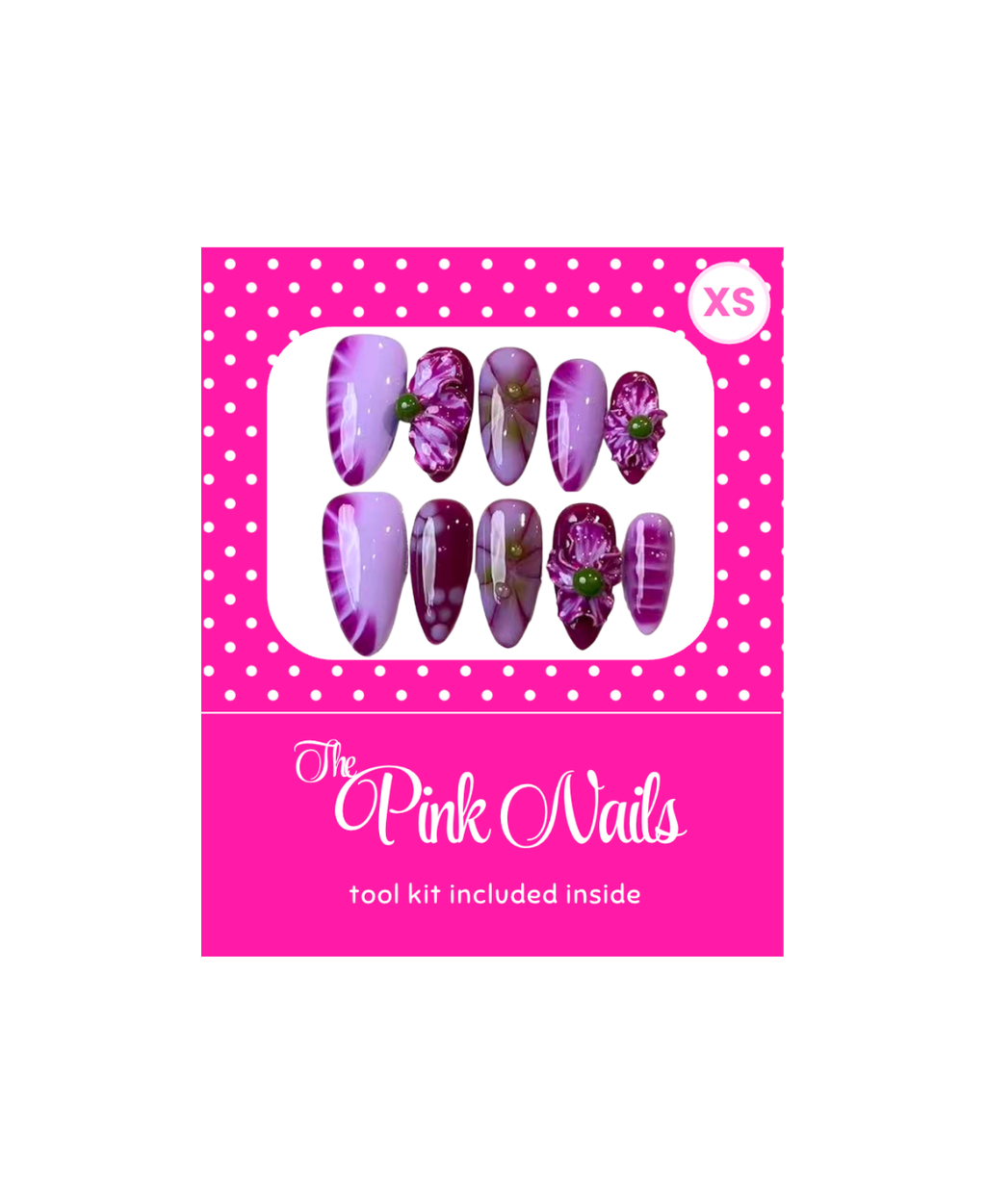 Violet Tie-Dye almond handcrafted press-on nails by The Pink Nails — multicolor abstract design