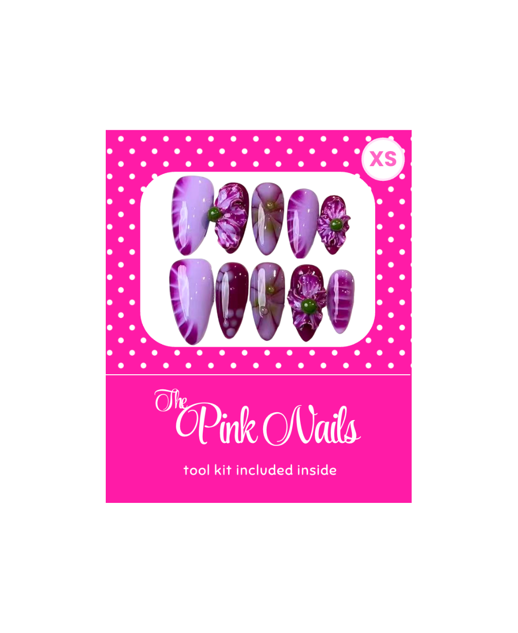 Violet Tie-Dye almond handcrafted press-on nails by The Pink Nails — multicolor abstract design