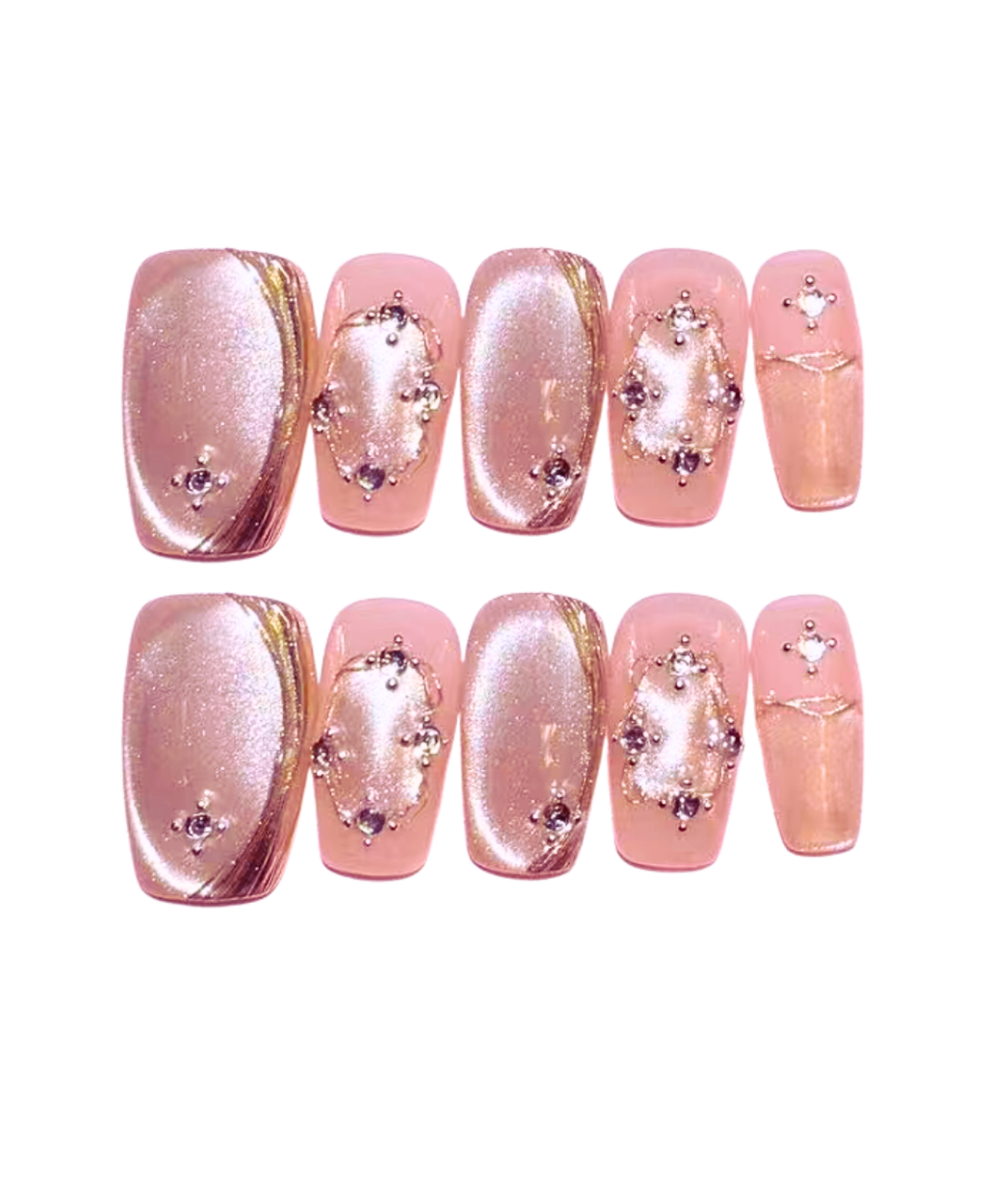 Rose Gold Quartz square handcrafted press-on nails by The Pink Nails — rose gold geometric design