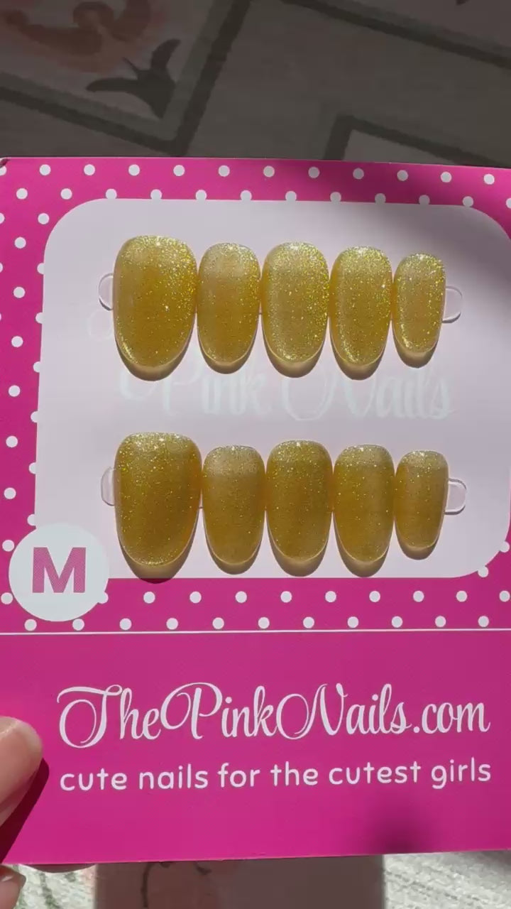 Sunshine Cat Eye Manicure｜Handcrafted Press-On Nails | The Pink Nails
